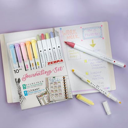 10-Pack Journaling Set - Zebra Pen Mildliner HL (5) & Clickart (5) - style: Premium Journaling Set 12 Pack