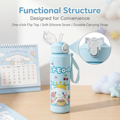 Cartoon Huntrix Water Bottle for Girls, 25oz Leak Proof with Straw Lid, Gifts for Girls (Cinnamoll) - color: Cinnamoll