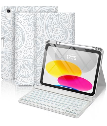 Hamile Keyboard Case for iPad 11th 10th Generation - 7 Colors Backlit Wireless Detachable Folio Keyboard Cover with Pencil Holder for iPad 11-inch A16 2025 10th Gen 10.9 Inch 2022 (Gray) - color: Gray