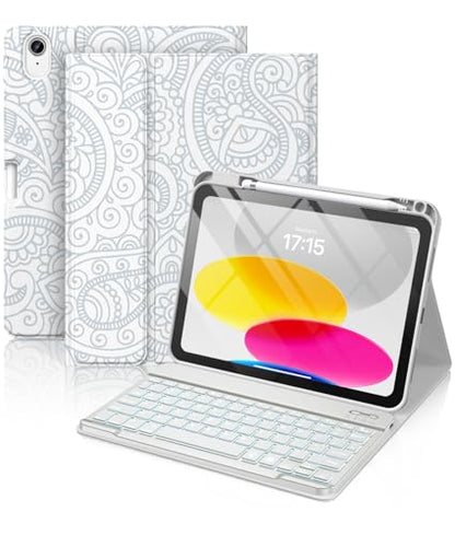 Hamile Keyboard Case for iPad 11th 10th Generation - 7 Colors Backlit Wireless Detachable Folio Keyboard Cover with Pencil Holder for iPad 11-inch A16 2025 10th Gen 10.9 Inch 2022 (Gray) - color: Gray