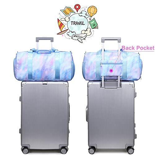 Jumpopack Dance Bag Girls Duffle Bags Teen Sports Gym Bags Weekender Sleepover Overnight Bag with Shoe Compartment and Wet Pocket - color: Purple Blue