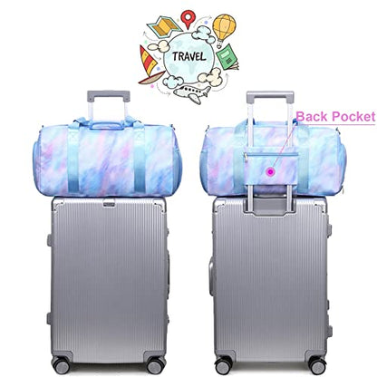 Jumpopack Dance Bag Girls Duffle Bags Teen Sports Gym Bags Weekender Sleepover Overnight Bag with Shoe Compartment and Wet Pocket - color: Purple Blue