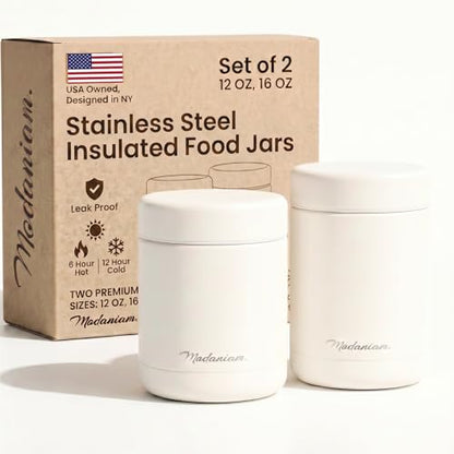 Modaniam Stainless Steel Insulated Food Jar Set of 2 (16oz + 12oz) | Wide Mouth | Hot Food Lunch Container | Thermal Lunch Box | Insulated Soup Bowl | Hot & Cold Lunch Box for Adults, Teens | Vanilla - color: Vanilla Dreams