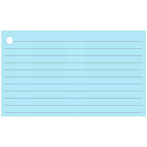 Colonial Cards: 150 Color Cardstock 3" x 5" Index Cards, Light Blue, Lined Landscape Format with Corner 1-Hole Punched and 4 Binder Rings - color: light blue