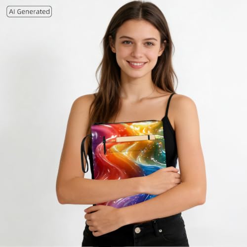 Padded Book Sleeve with Zipper & Front Pocket, Fabric Book Cover | Rainbow Liquid Wave Fluid11.4"x8.7" Washable Canvas Pouch for Hardcovers, Tablets & Reading Accessories - color: Rainbow Liquid Wave Fluid