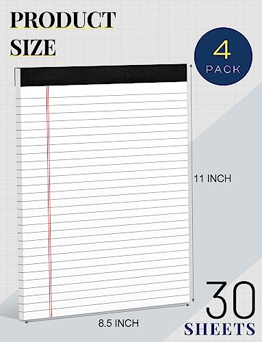 Note Pads 8.5 x 11 Wide Ruled Lined Writing Note Pad for Office 4 Pack White Legal Pads 8.5 x 11", 30 Sheets per White Notepad 28 Lines Lined Paper Pads for School Perforated Legal Notepads for Work - size: 8.5 x 11 Inch, style: 4 Pack-White