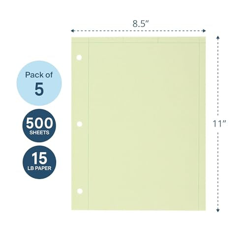 Roaring Spring Engineering Loose Leaf Filler Paper, 8.5"x11", 500 Sheets Per Pack, 5-pack (2500 Sheets) 15# Green Tinted Paper, Computation Paper, Proudly Made in The USA, Heavyweight Backer Board - style: 5-Pack