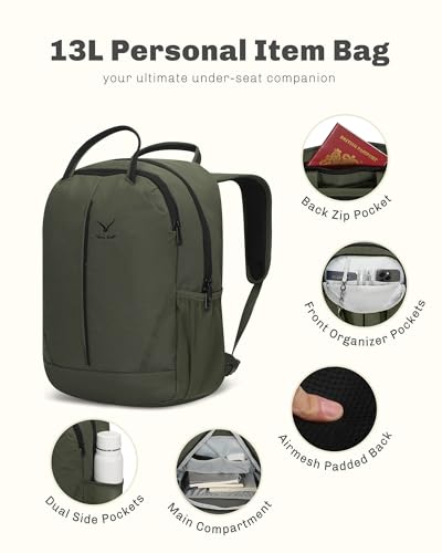 Hynes Eagle 2 in 1 Travel Backpack Set Rolling Backpack with Wheels Carry on Luggage 43L with Personal Item Bag for Men Women 17 inches Laptop Backpack Dark Green - color: Dark Green