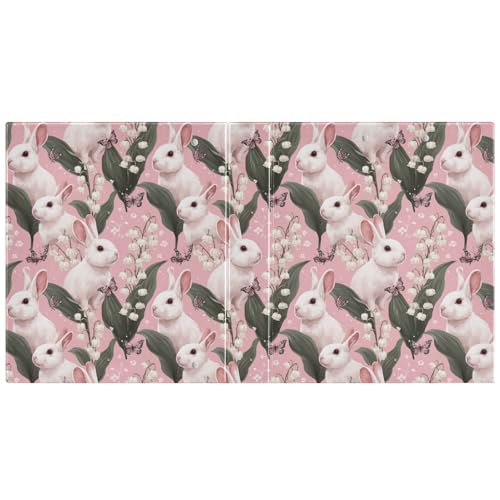Pink Butterfly Flowers Cute Rabbit Binder 3 Ring 1.5 Inch Binder with Clipboard&Pockets, Hardcover Binders Heavy Duty Large File Folder for Office School Supplies - Holds 200 Sheets - color: Light Pink Butterfly Flower Rabbit, size: 1 Pack-12.4x10.63in