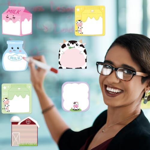 Fancy Land 24 Pads Cute Sticky Notes Cartoon Animal Pattern Sticky Notes for Teachers Classrooms 720 Sheets Memo Pads Teacher Appreciation Gift Home Office Supplies Cow - style: Cow