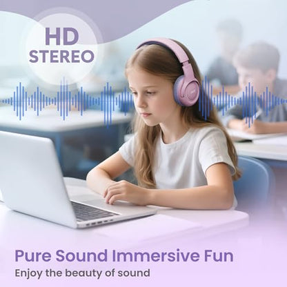 Acer USB-C Kids Headphones - 85/94dB Safe Volume Limited, Foldable Wired Over Ear Headphones for Travel, Toddler Headphones for School, Travel, iPad, Tablet, Purple Pink, HK03C - color: USB-C Purple Pink