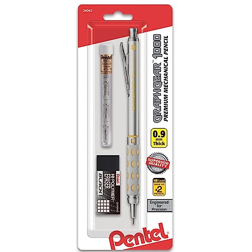 Pentel GraphGear 1000 Automatic Drafting Pencil (0.9mm), with Eraser Refills, 1-Pk (PG1019EBP) - color: RED, WHITE, style: 0.9mm