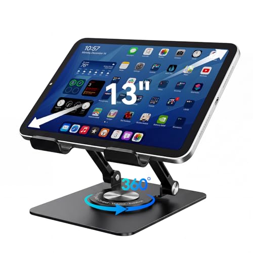 K&ZZ Tablet Stand for Desk, 360° Rotating Adjustable Tablet Holder for 4-13" Tablet Foldable Office Desk Accessories - color: 01-Black