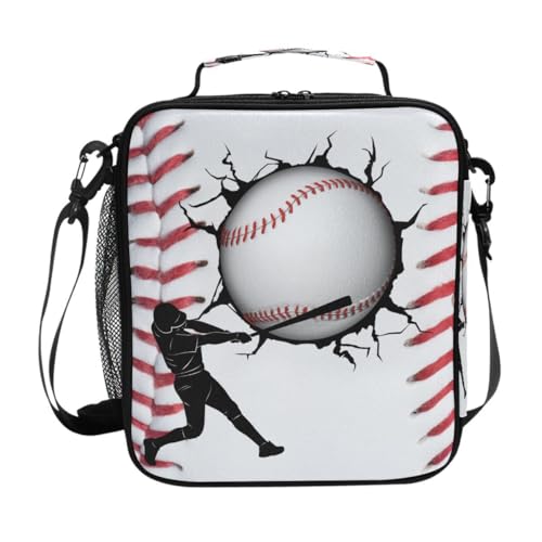 Sport Baseball Lunch Box for Kids Boys Girls, Cooler Insulated Lunch Tote Bag with Adjustable Strap for School Daycare - color: W005