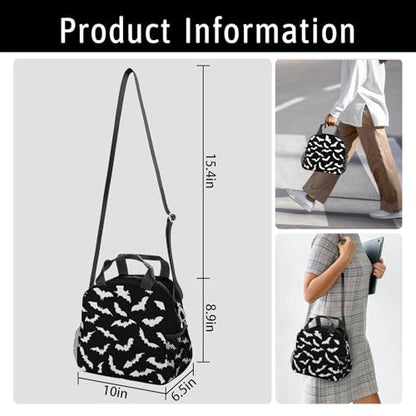 Bats Halloween Lunch Bag Insulated Lunch Box Large Capacity Meal Tote for Kids Women Men Cooler Bag Waterproof Adjustable Shoulder Strap Bat Lunch Tote for Work School Picnic Travel Hiking Office - color: Bat02