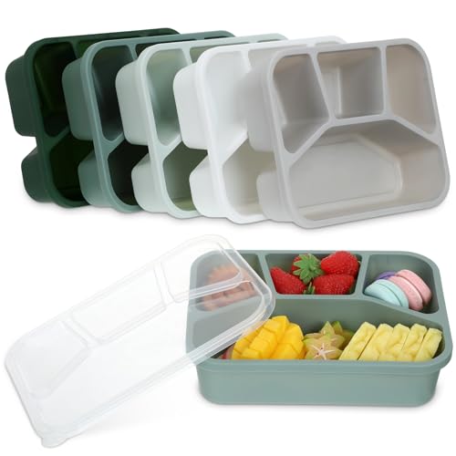 Honeydak 5 Pack Snack Containers 4 Compartment Bento Snack Boxes Reusable Lunchable Containers with Lids Divided Meal Prep Lunch Food Storage Box for School Work Travel(Sage,Mixed) - color: Sage, style: Mixed