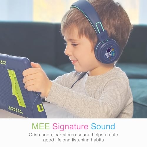 MEE audio KidJamz KJ55 Wired Children’s Headphones with 3.5mm Plug, Colorful Graphics, Volume Limiter & Microphone, Adjustable On-Ear Kids Headset for Online Learning/School/Travel/Tablet (Blue) - color: Blue, style: Standard