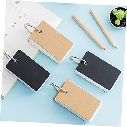 DOITOOL 4pcs Blank Flashcards Notepad with Binder Rings Simple Style Memo Cards for Students Portable Memory Cards for Note Taking and Learning Black Kraft Paper - size: 7.00X4.00X3.00CM