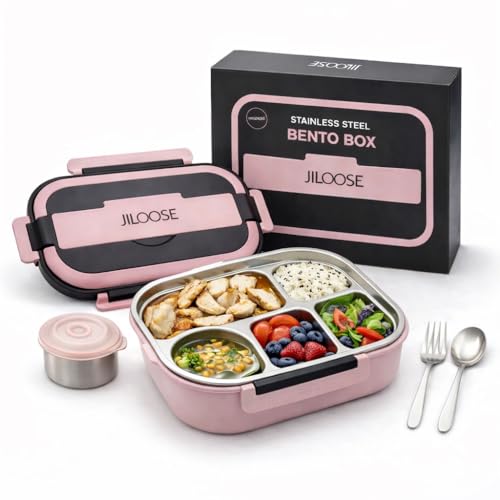Stainless Steel Bento Box, Leak-Proof, BPA-Free, Dishwasher Safe, 4 Compartments Container School & Travel, Bento Lunch Box for Kids and Adults