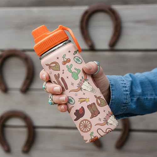 Cowgirl Water Bottle 18oz for Women Girls – Stainless Steel Travel Coffee Mug Cup with Lids – Gift for Birthday Christmas, Cow Print Gifts for Cowgirls Cowboys - color: Cowboy