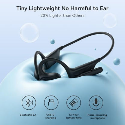 MONODEAL Open Ear Headphones with Mic, Lightweight Bluetooth 5.4 Headset with Microphone Noise Cancelling Mute Button, Wireless Headset Earphones for Work, Driving, Home Office, Workouts
