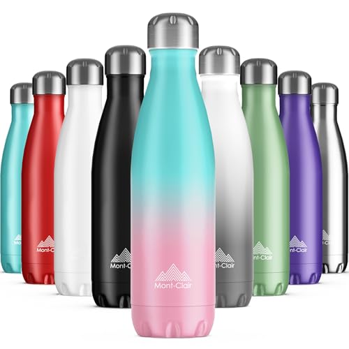Mont-Clair Stainless Steel Water Bottle, Vacuum insulated - BPA Free, 12h Hot & 24h Cold Drinks, Metal Water Bottle 17 oz Leakproof, Ideal for Adult, Kids, Running - Gradient - Cyan & Pink - color: Gradient - Cyan & Pink, style: 17 Ounces