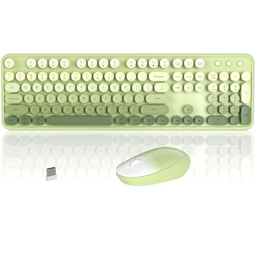 Colorful Wireless Keyboard and Mouse Combo, COVEVA 2.4GHz Wireless Retro Cute Round Keycaps Keyboard, 104 Keys Full-Sized Keyboard Mouse Set with Switch Button for PC Laptop Desktop (Green Gradient) - color: Green Gradient