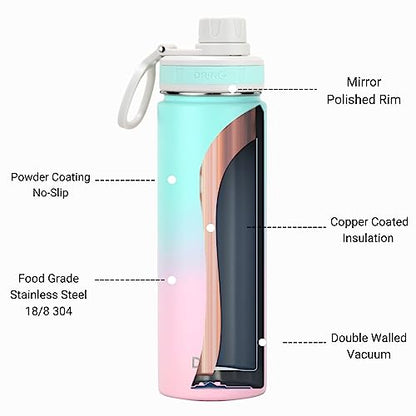 DRINCO Stainless Steel Water Bottle Spout Lid Vacuum Insulated Double Wall Water Bottle Wide Mouth (40oz 32oz 22oz 18oz 14oz) Leak Proof Keeps Cold or Hot (22 oz, 22oz Macaron) - color: 22oz Macaron, size: 22 Ounces