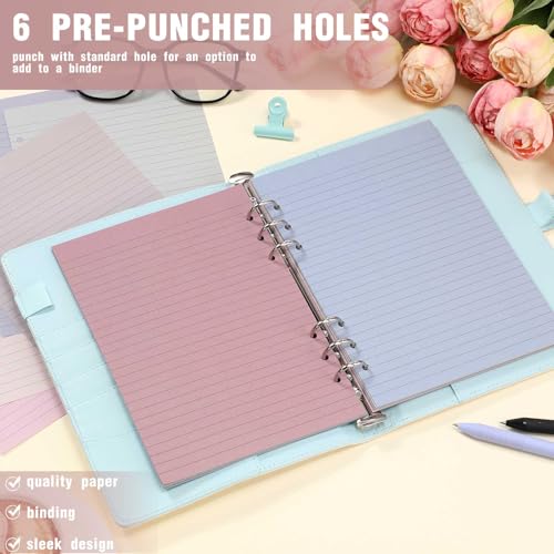 PerKoop 8 Pack Lined Refill Paper A5 Colored 6 Ring Binder Planner Inserts 6 Hole Notebook Refills Paper 8.2 x 5.8 Inch Loose Leaf (Soft) - color: Soft
