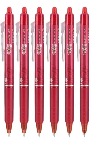 Advantage Gifts Frixion Clicker Retractable Erasable Gel Pens Fine Point (.7mm) Red Ink 6-pk; Bundle with Plastic Reusable Pouch - color: Red, size: 1 Count (Pack of 6)