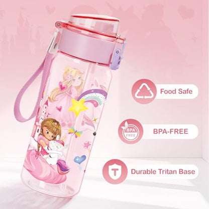 Tritan Kids Water Bottle for School, 18.6 oz Leakproof 2-in-1 Toddler Water Bottle with a Pop-up Detachbale Straw, Dishwasher Safe (Princess) - color: Princess