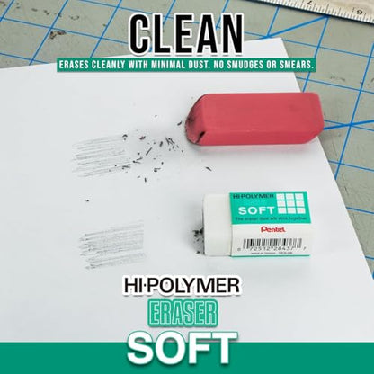 Pentel Clean Eraser, No Mess- No Residue, Hi-Polymer Soft Erasers for Pencils - White - 10 Pack - for Art, Office, and School use (10)