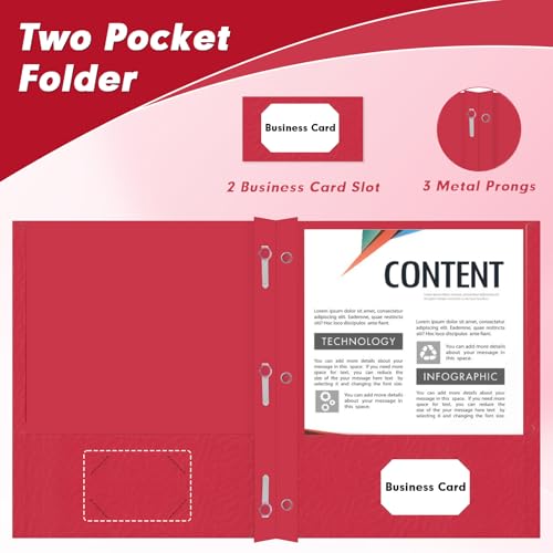 Two Pocket Folders, PANDRI 30 Pack Two Pocket Folders with Prongs, 3 Prong Folders Designed for Office and Classroom, Letter Size Red - color: Red