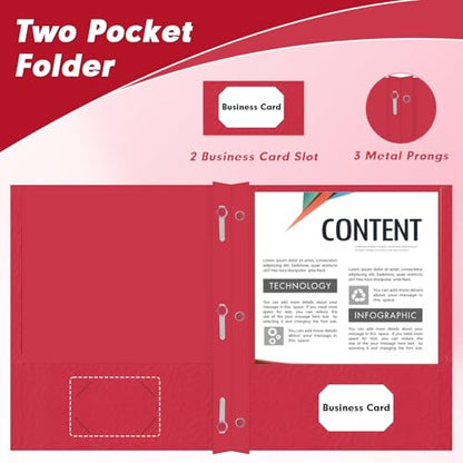 Two Pocket Folders, PANDRI 30 Pack Two Pocket Folders with Prongs, 3 Prong Folders Designed for Office and Classroom, Letter Size Red - color: Red