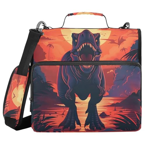Dinosaur 3 Ring Binder Bag 1.5 inch Binder Organizer with Zipper Shoulder Strap 500 Sheet Documents Storage for School Office - color: A011, size: 13.6 x 12.4 x 3.5 in