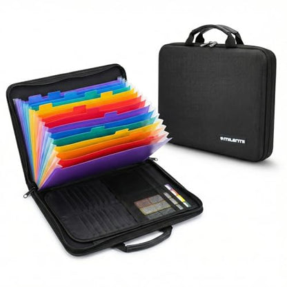 Fireproof Document Box with Lock, Hard Case File Organizer | Portable Document Briefcase with Accordion File Folder for Important Documents Passport Laptop Home Office & Travel Black