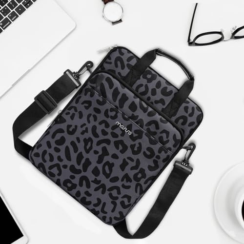 MOSISO 12.9 inch Tablet Sleeve Bag for iPad Pro 13 M4&iPad Air 13 M3 M2,iPad Pro 12.9 M2 M1 6/5th,Surface Laptop Go 12.4,Galaxy Tab S8+/S9+ 12.4, Leopard Grain Tablet Shoulder Bag with 3 Pockets,Black - color: Black