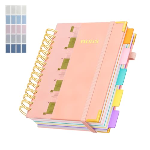 XYark A5 Hardcover Spiral Notebook, 6.3"x8.5" College Ruled Notebooks with Removable Dividers Tabs & Ruler, 5 Subject Notebook 300 Pages, Small Lined Journal for Women School Work Office, Light Pink - color: Light Pink, size: 6.3"x8.5"(A5)