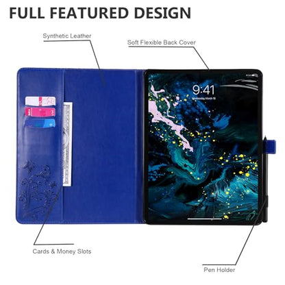 Dteck Wallet Case for iPad Air 13 Inch M2 2024 & iPad Pro 12.9 2022/2021/2020/2018 with Pencil Holder,Embossed Butterfly Auto Sleep/Wake PU Leather Smart Stand Girls Cute Folio Pocket Cover,Blue - color: 10 Blue