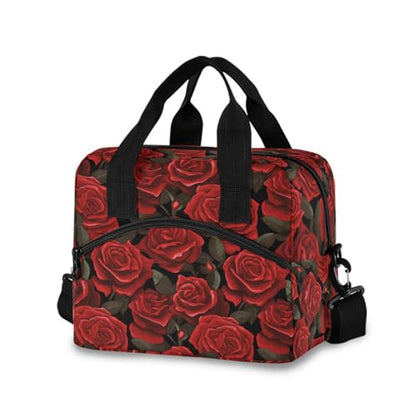 ALAZA Red Rose Black Background Insulated Lunch Bag Women Men Portable Reusable Cooler Lunch Tote Bag for Work Office Picnic College - color: Multi 16