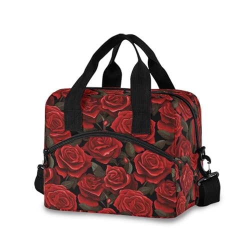 ALAZA Red Rose Black Background Insulated Lunch Bag Women Men Portable Reusable Cooler Lunch Tote Bag for Work Office Picnic College - color: Multi 16