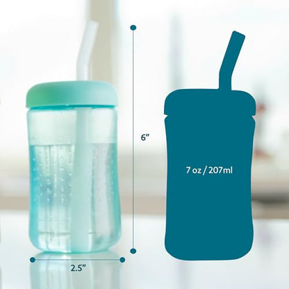 The First Years Squeeze & Sip Toddler Straw Cups - Squeezable Transition Sippy Cup with Silicone Straw - Toddler Feeding Supplies - 7 Oz - 3 Count - Ages 6 Months and Up - color: Green/Teal