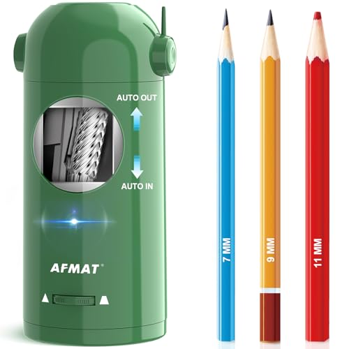 AFMAT Electric Pencil Sharpener, Fully Automatic Pencil Sharpener for Classroom, Robot Sharpeners for 7-11.5mm No.2/Jumbo/Colored Pencils, Auto in & Out, Rechargeable & Cordess, Hands-Free, PSX5,Green - color: Green