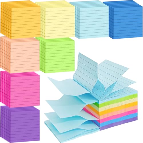 48 Pack Pop Up Lined Sticky Notes 3x3, 8 Colors Accordion Sticky Notes with Lines, Self Sticky Note Memo Pads for School and Office Supplies, Multicolor - color: Multicolor