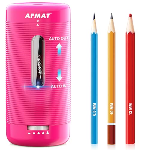 AFMAT Electric Pencil Sharpener, Fully Automatic Pencil Sharpener, Auto in & Out, Rechargeable Hands-Free Sharpeners for Jumbo & Colored Pencils (6.5-12mm), Portable for Home/Classroom/Office PSC2 - color: Rose Red