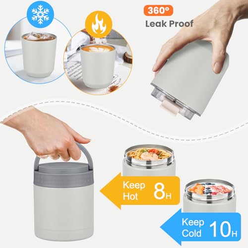 Large Bento Lunch Box Set for Adults Kids Women with 10.5oz Soup Thermo,Coffee Tumblers Men Girls Boys Teenagers Leak-Proof Lunch Food Containers with Lunch Bag - color: Gray