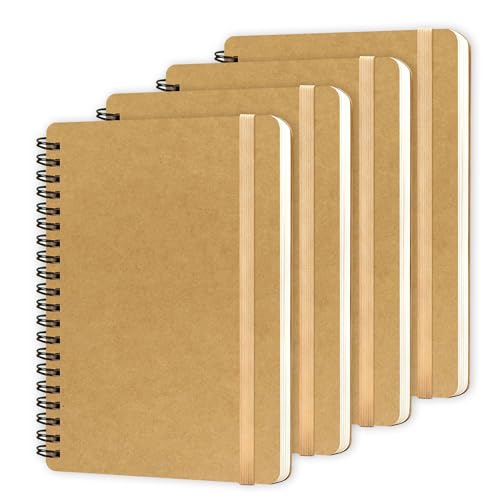 4 PCS Spiral Notebook, Spiral Journal Notebook, Notebooks for Work, Note Taking, School, Small Notebooks with Strap, Cute Notebooks for Women (Khaki) - color: Khaki, size: 5x7 inches