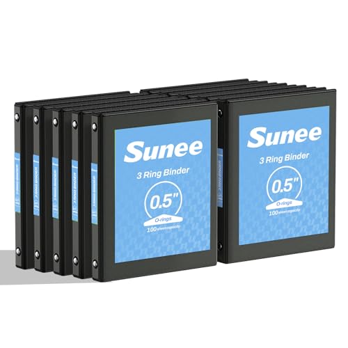 SUNEE 1/2 Inch Binders 3 Ring 10 Pack Bulk, PVC-Free Clear View Half Inch Binders (Fits 8.5x11 Inches) for School, Office & Home Use, Black - color: Black, size: 0.5 Inch, style: 10 Pack