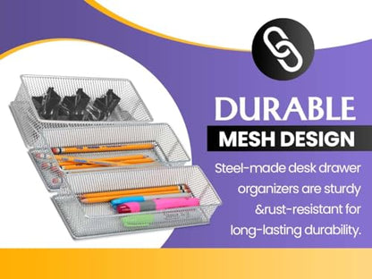 Ybm Home Silver Mesh Drawer Cabinet and or Shelf Organizer Bins, School Supply Holder Office Desktop Organizer Basket 1594s (1, 3x6x2 Inch) - size: 3x6x2 Inch