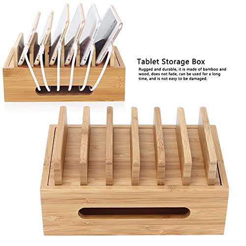 Wooden Charging Station Organizer, Stylish Retro Adjustable Multiple Device Charging Station Rack with Cable Box Organizer for Laptop Tablets Pads Smartphones